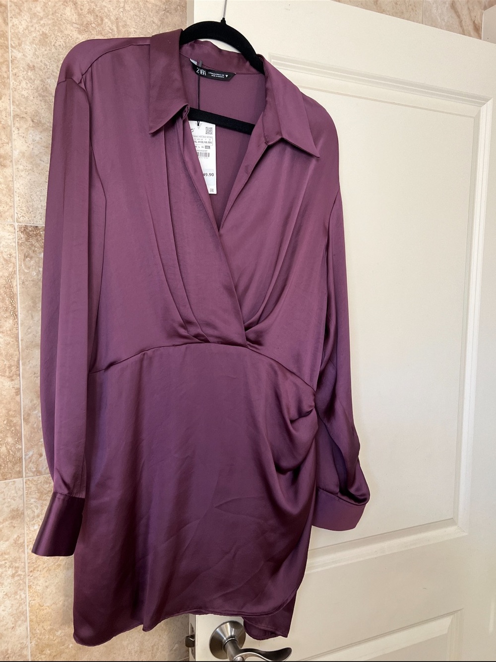 Zara Plum Satin Wrap-Style Dress